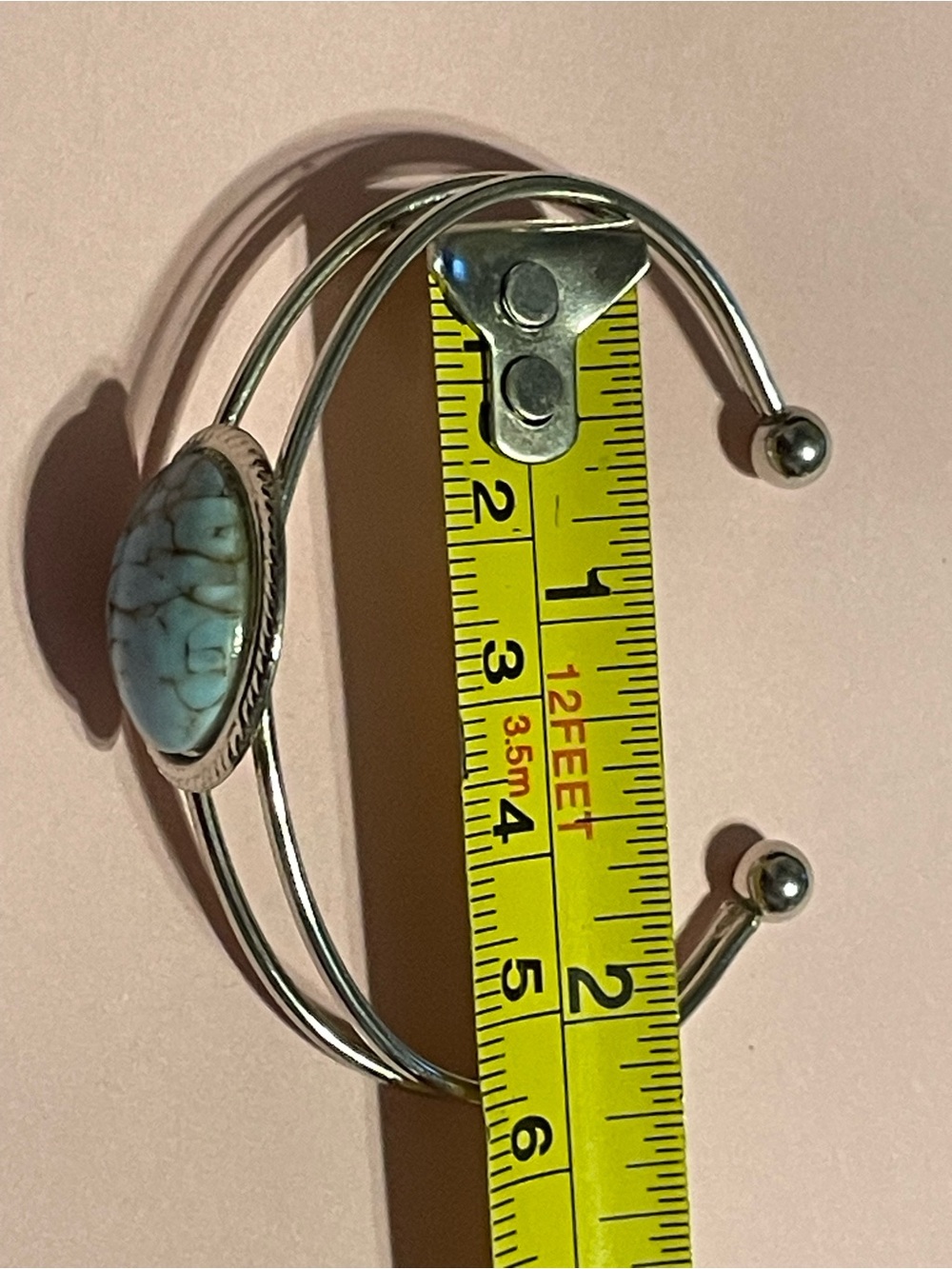 Silver Tone Blue Glass Cabochon Cuff Bracelet #9236 π - Picture 4 of 7